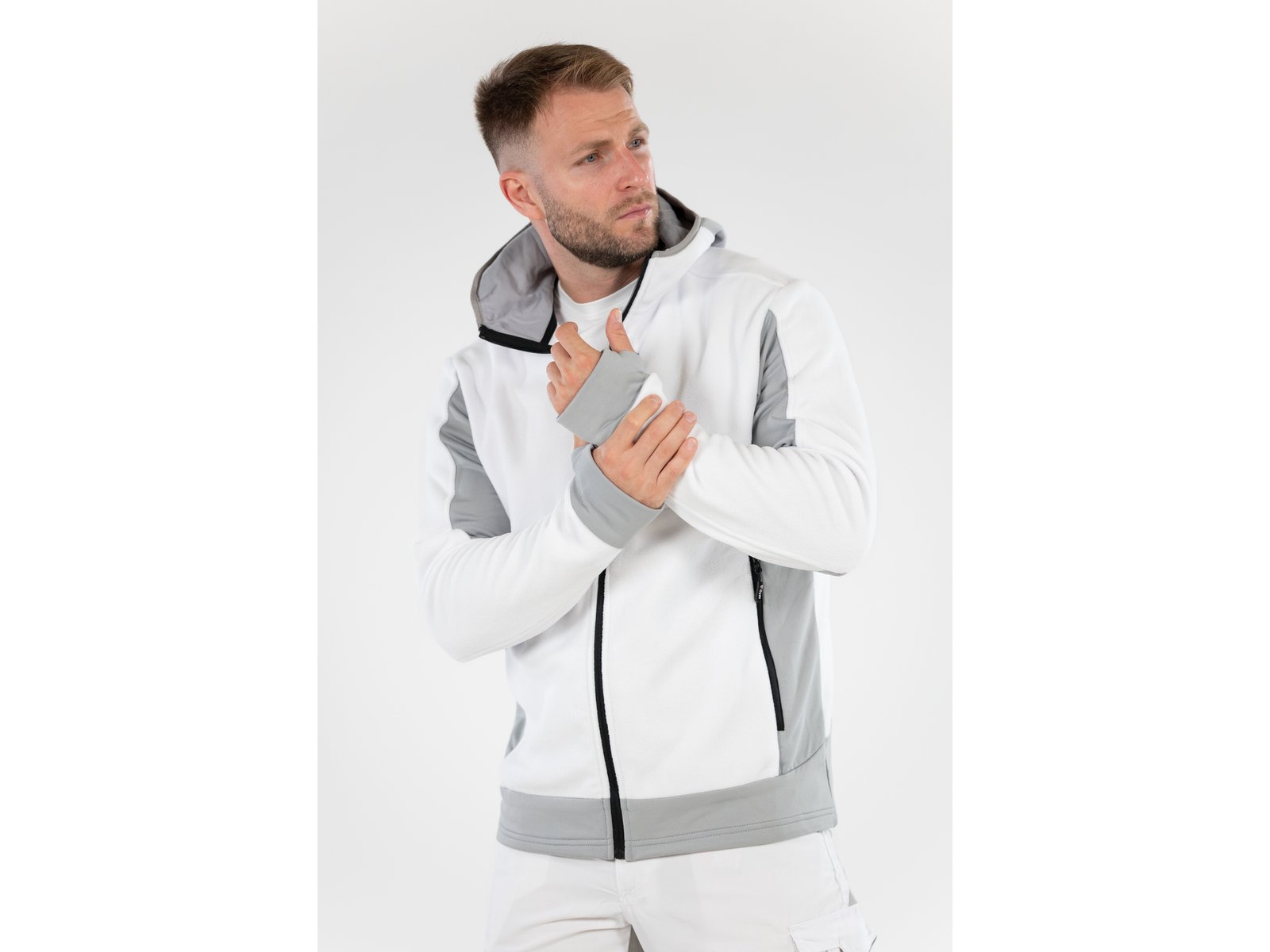 JACHETA FLEECE CU GLUGA SARNA ALBA L - imagine 3