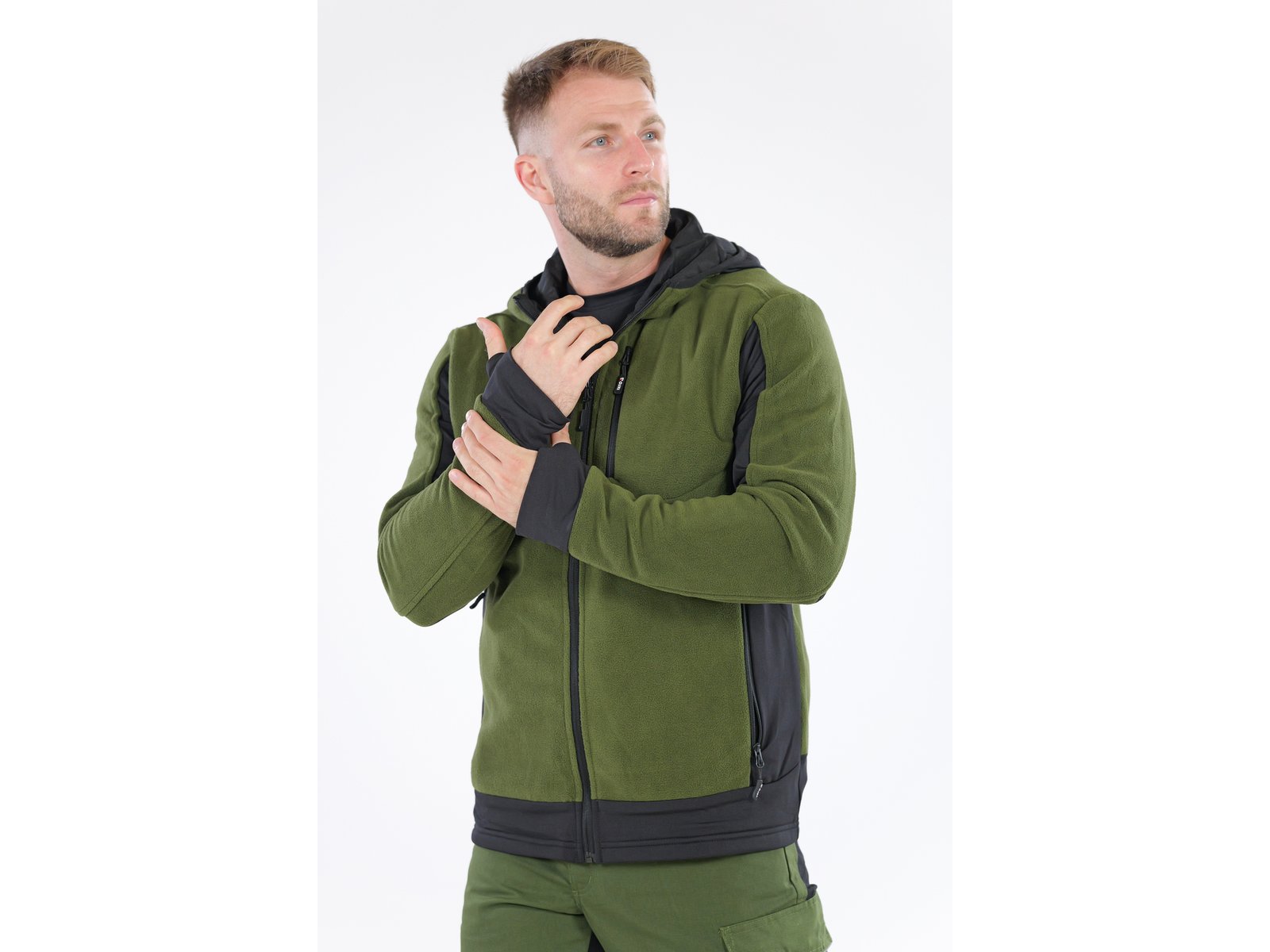 JACHETA FLEECE CU GLUGA SARNA VERDE M - imagine 2